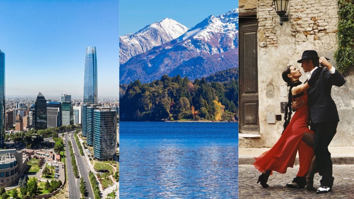 Montagem de fotos do nosso roteiro Lagos Andinos, com Chile e Argentina.